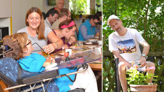 AWG Knorrstraße am Essenstisch-Ein Mann sitzt im Garten der AWG
