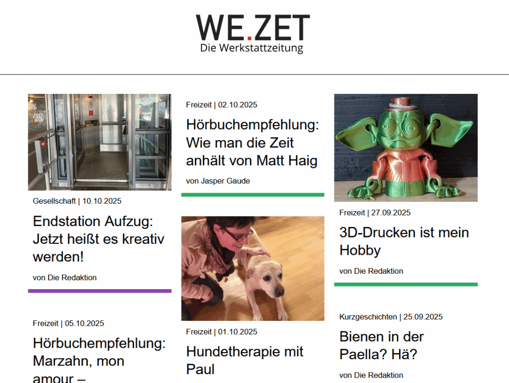 wezet werkstattzeitung startseite mit verschiedenen artikeln